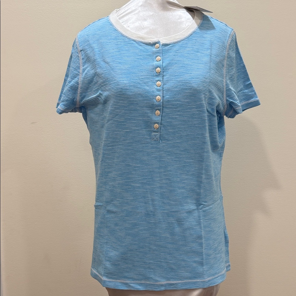 NWT - RLR - Ralph Lauren Sky Blue Pin Striped Henley Short Sleeve Tee (sz X-lg)
